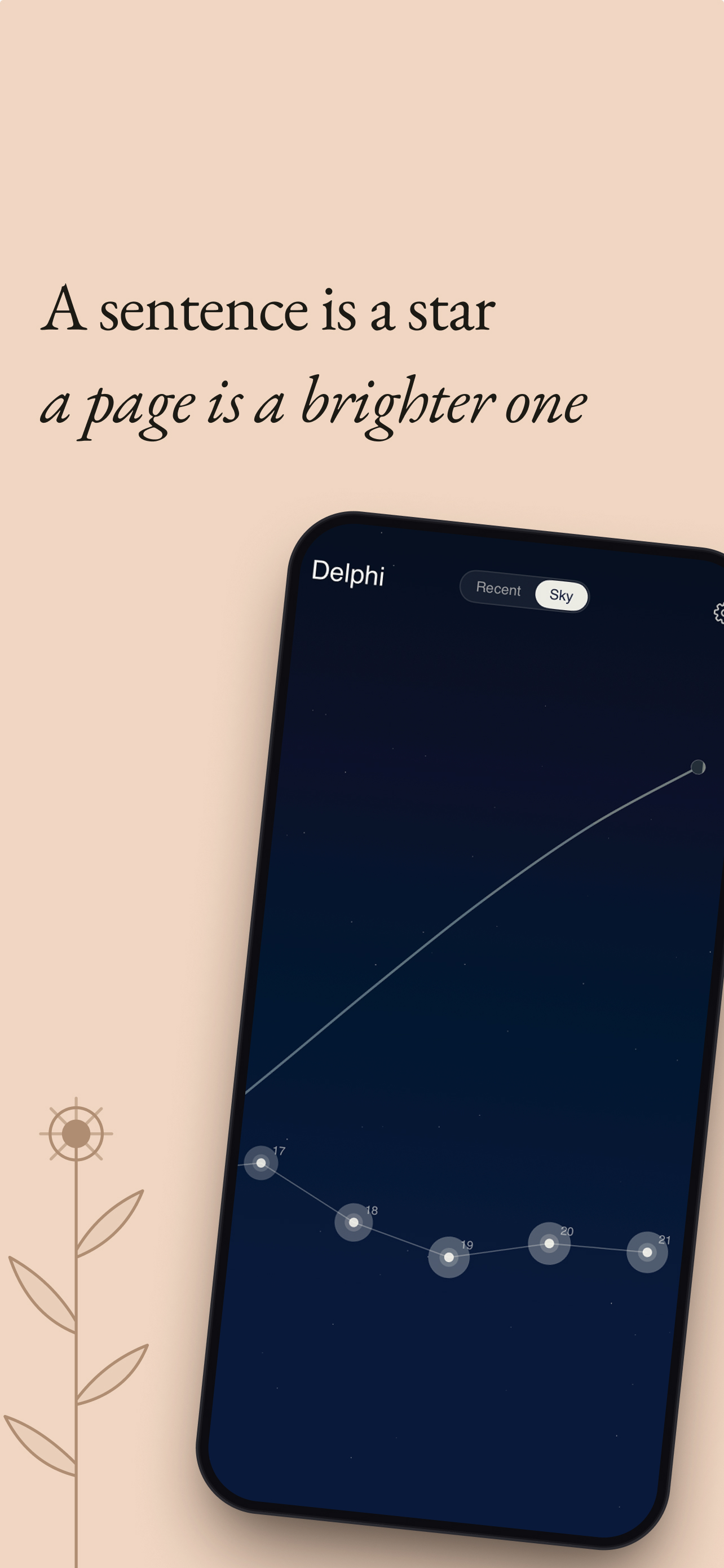 Delphi star chart showing writing frequency as constellation brightness